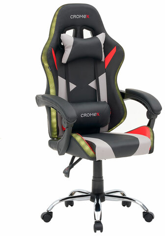Кресло компьютерное CROMEX "Quantum GM-155 RGB", подсветка, две подушки, экокожа, черное/красное/серое, 532955