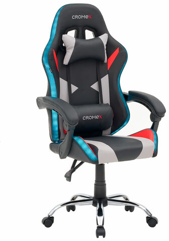 Кресло компьютерное CROMEX "Quantum GM-155 RGB", подсветка, две подушки, экокожа, черное/красное/серое, 532955