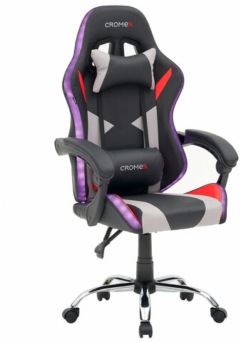 Кресло компьютерное CROMEX "Quantum GM-155 RGB", подсветка, две подушки, экокожа, черное/красное/серое, 532955