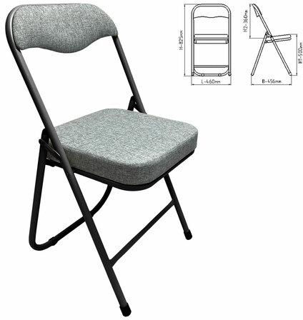 Стул складной для дома и офиса РС04К комфорт, черный каркас, рогожка светло-серая