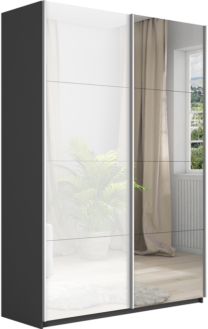 Шкаф-купе Прайм 2-х дверный (Зеркало/Стекло белое) Серый диамант