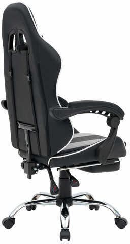 Кресло компьютерное CROMEX "Wave GM-145", вибромассаж, подножка, подушки, экокожа, черное/серое, 532956