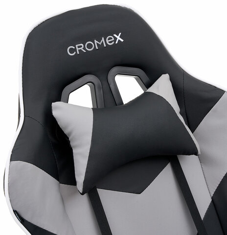 Кресло компьютерное CROMEX "Wave GM-145", вибромассаж, подножка, подушки, экокожа, черное/серое, 532956