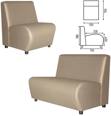 Кресло мягкое "Клауд", "V-600", 550х750х780 мм, без подлокотников, экокожа, бежевое