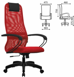 Кресло офисное МЕТТА "SU-B-8" пластик, ткань-сетка, сиденье мягкое, красное