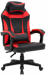 Кресло компьютерное CROMEX "Start GM-105", две подушки, экокожа, черное/красное, 532957