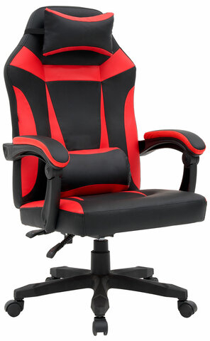 Кресло компьютерное CROMEX "Start GM-105", две подушки, экокожа, черное/красное, 532957