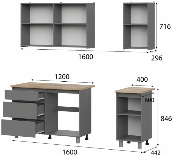 Кухонный гарнитур Денвер 1.6 (NN)