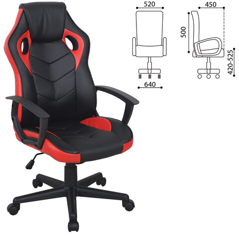 Кресло компьютерное BRABIX "Fighter GM-008", экокожа, черное/красное, 532506