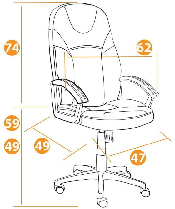 Кресло TWISTER кож/зам, черный/оранжевый, 36-6/14-43