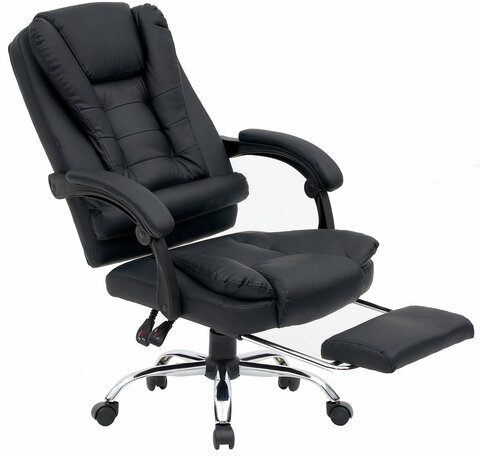 Кресло офисное CROMEX "Chill MS-005", с функцией вибромассажа, подножка, экокожа, черное, 532958