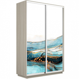 Шкаф-купе Экспресс 2-х дверный (Фото №1019 Абстракция волны голубые)