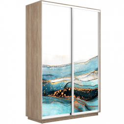 Шкаф-купе Экспресс 2-х дверный (Фото №1019 Абстракция волны голубые)