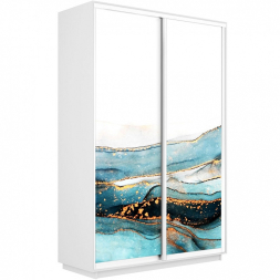 Шкаф-купе Экспресс 2-х дверный (Фото №1019 Абстракция волны голубые)