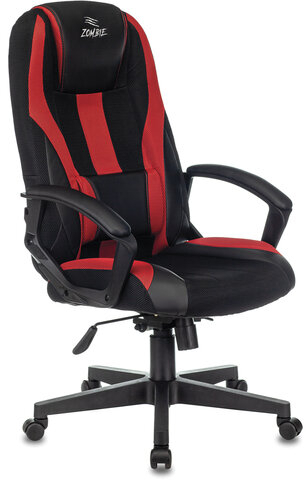 Кресло компьютерное ZOMBIE-9/BL+RED, подушка, экокожа/ткань, черное/красное, 1583707
