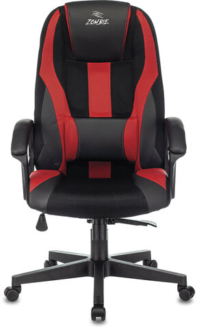 Кресло компьютерное ZOMBIE-9/BL+RED, подушка, экокожа/ткань, черное/красное, 1583707