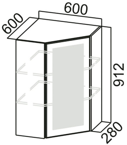 Шкаф навесной угловой со стеклом Ш600ус Вектор