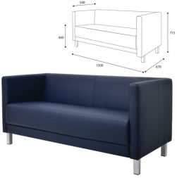 Диван мягкий трехместный &quot;Атланта&quot;, &quot;М-01&quot;, 1500х670х715 мм, c подлокотниками, экокожа, темно-синий