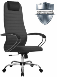 Кресло офисное МЕТТА "SU-B-10" хром, ткань-сетка, сиденье и спинка мягкие, темно-серое