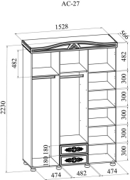 Шкаф трёхстворчатый с зеркалом Ассоль плюс АС-27 ваниль