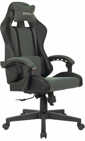 Кресло компьютерное BRABIX "Striker GM-121", синхромеханизм, 2 подушки, экокожа/велюр, черное/серое, 532961