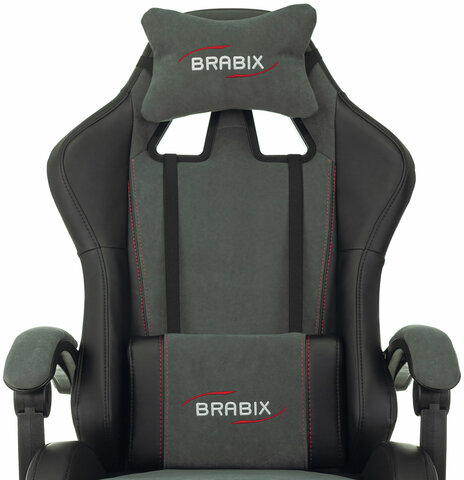 Кресло компьютерное BRABIX "Striker GM-121", синхромеханизм, 2 подушки, экокожа/велюр, черное/серое, 532961