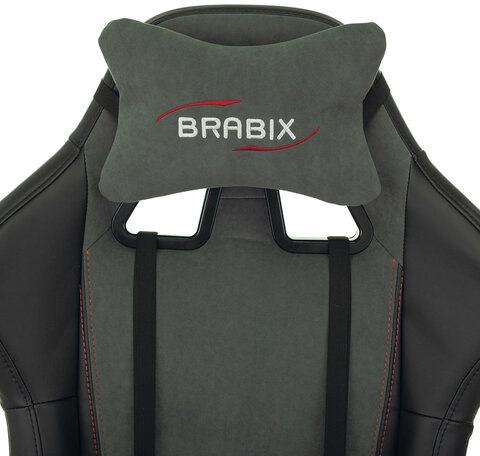 Кресло компьютерное BRABIX "Striker GM-121", синхромеханизм, 2 подушки, экокожа/велюр, черное/серое, 532961