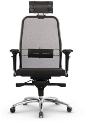 Кресло офисное МЕТТА "SAMURAI" S-3.04, с подголовником, сверхпрочная ткань-сетка, черное