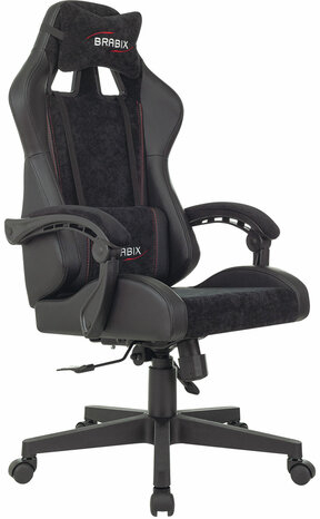 Кресло компьютерное BRABIX "Striker GM-121", синхромеханизм, 2 подушки, экокожа/велюр, черное, 532962