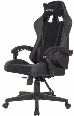 Кресло компьютерное BRABIX "Striker GM-121", синхромеханизм, 2 подушки, экокожа/велюр, черное, 532962