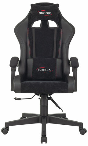 Кресло компьютерное BRABIX "Striker GM-121", синхромеханизм, 2 подушки, экокожа/велюр, черное, 532962