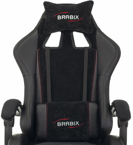 Кресло компьютерное BRABIX "Striker GM-121", синхромеханизм, 2 подушки, экокожа/велюр, черное, 532962