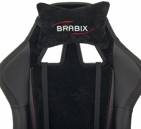 Кресло компьютерное BRABIX "Striker GM-121", синхромеханизм, 2 подушки, экокожа/велюр, черное, 532962