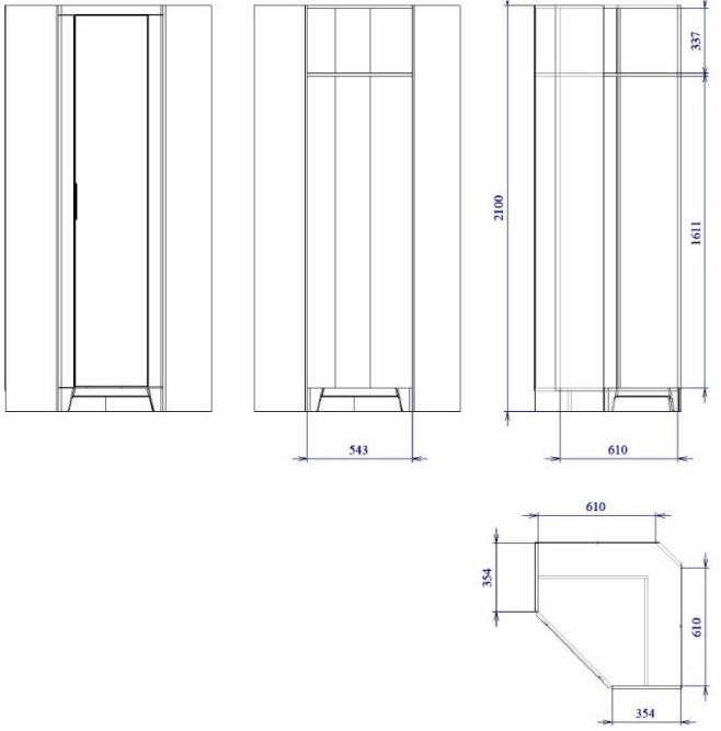 Шкаф для одежды угловой, дверь зеркальная, Юта (левый, правый)