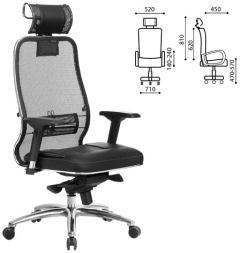 Кресло офисное МЕТТА "SAMURAI" SL-3.04, с подголовником, сверхпрочная ткань-сетка/рециклированная кожа, черное