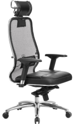 Кресло офисное МЕТТА "SAMURAI" SL-3.04, с подголовником, сверхпрочная ткань-сетка/рециклированная кожа, черное