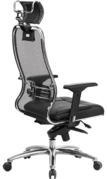 Кресло офисное МЕТТА "SAMURAI" SL-3.04, с подголовником, сверхпрочная ткань-сетка/рециклированная кожа, черное