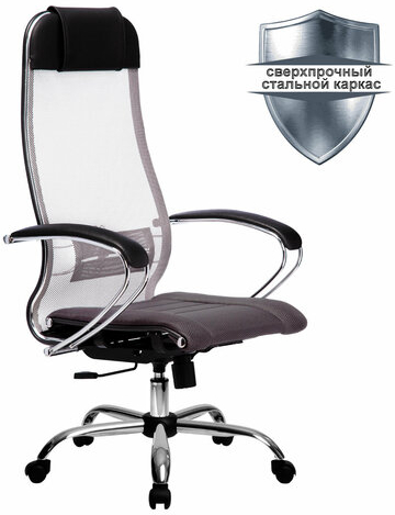 Кресло офисное МЕТТА "К-3" хром, ткань-сетка, сиденье и спинка регулируемые, темно-серое