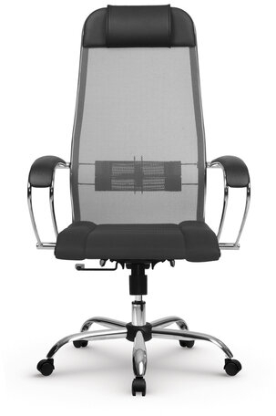 Кресло офисное МЕТТА "К-3" хром, ткань-сетка, сиденье и спинка регулируемые, темно-серое