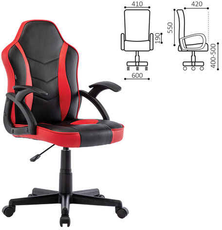 Кресло компьютерное BRABIX "Shark GM-203", экокожа, черное/красное, 532512