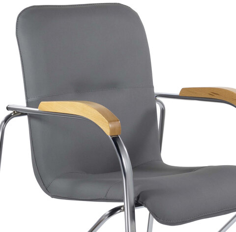Кресло для приемных и переговорных BRABIX "Samba CF-103", хром, бук (D-1), к/з серый, собрано, 532758