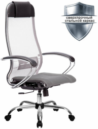 Кресло офисное МЕТТА "К-3" хром, ткань-сетка, сиденье и спинка регулируемые, светло-серое