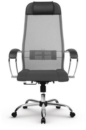 Кресло офисное МЕТТА "К-3" хром, ткань-сетка, сиденье и спинка регулируемые, светло-серое