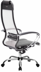 Кресло офисное МЕТТА "К-3" хром, ткань-сетка, сиденье и спинка регулируемые, светло-серое