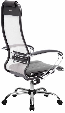 Кресло офисное МЕТТА "К-3" хром, ткань-сетка, сиденье и спинка регулируемые, светло-серое