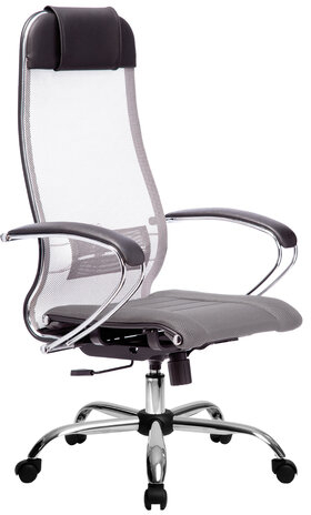 Кресло офисное МЕТТА "К-3" хром, ткань-сетка, сиденье и спинка регулируемые, светло-серое