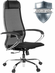 Кресло офисное МЕТТА "К-12", хром, ткань-сетка, сиденье и спинка регулируемые, черное