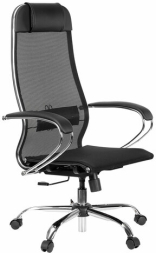 Кресло офисное МЕТТА "К-12", хром, ткань-сетка, сиденье и спинка регулируемые, черное