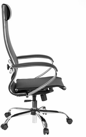 Кресло офисное МЕТТА "К-12", хром, ткань-сетка, сиденье и спинка регулируемые, черное