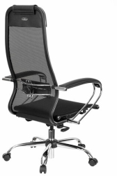 Кресло офисное МЕТТА "К-12", хром, ткань-сетка, сиденье и спинка регулируемые, черное